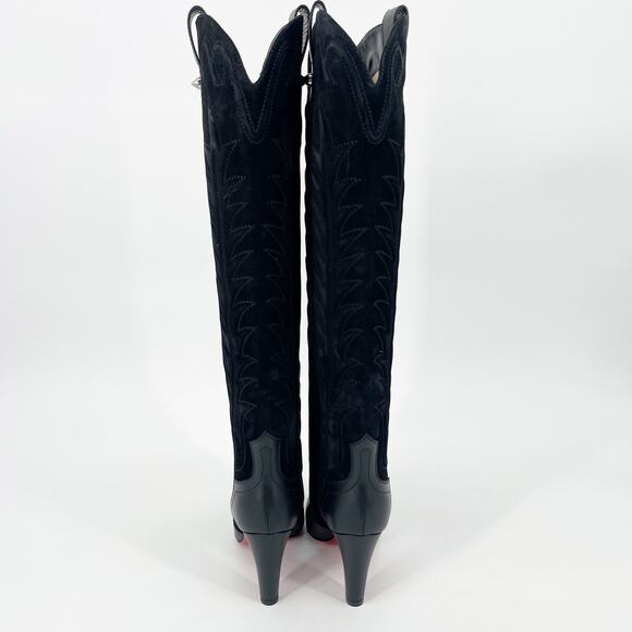 Christian Louboutin Black Leather Suede Santia Botta 85 Knee High Boot EU 36.5 - Picture 8 of 13